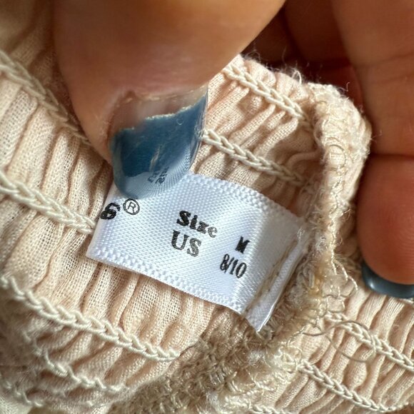 R.vivimos Puff Sleeves Bow Off-Shoulder Boho Midi Dress Medium 8/10 Beige - Picture 10 of 10